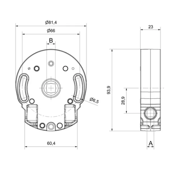 Schneckengetriebe 10:1, mit Endbegrenzung, Antrieb 4Kt.8 mm, Abtrieb 6Kt.16 mm