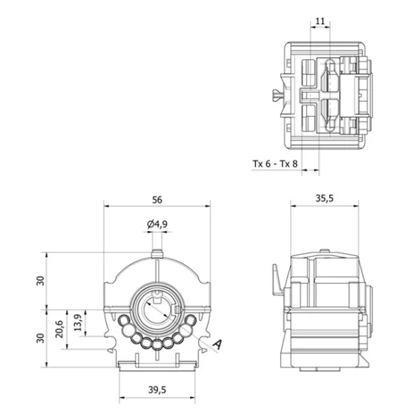 Wendelager Universal - mit Brems-FEDERSYSTEM, Abtrieb Nut Ø14 mm