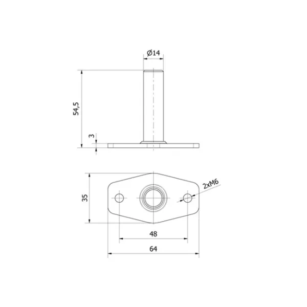 Lagerflansch mit Zapfen ø14mm aus Edelstahl
