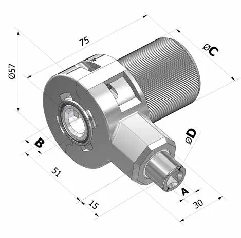 Kegelradgetriebe 3:1, Antrieb 6Kt.6 mm, Abtrieb Nut Ø14 mm