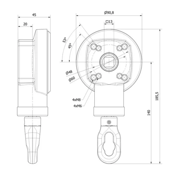 Kegelradgetriebe 5:1 - Abtrieb 4Kt.13mm, mit AB zur G-Verläng., Farbe weiß