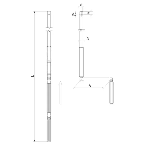 Gelenkkurbel ALU ø14-Alurohr ø15,5 mm, inkl. Sicherungsclip, Länge 1200 mm, Farbe weiß