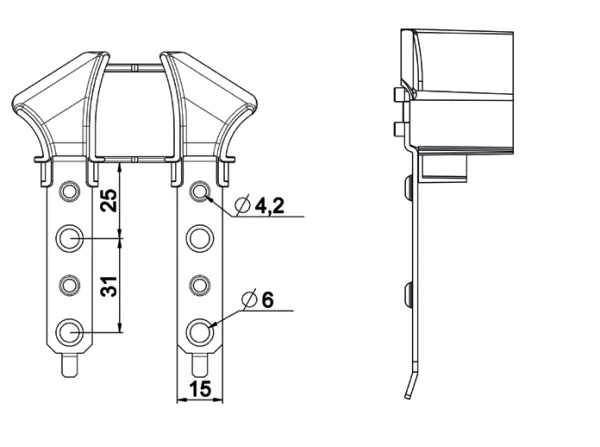Einlauftrichter (Paar) für 9mm Lamelle, mit Lasche 15mm