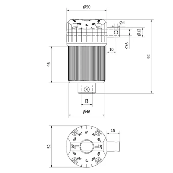 Kegelradgetriebe 1,8:1 - cav. SX R (für Linkseinbau), Antrieb 6Kt.6 mm, Abtrieb 4Kt.12mm