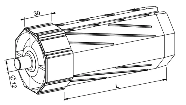 Walzenkappe SW 60, mit 12mm Stift, 145 mm lang