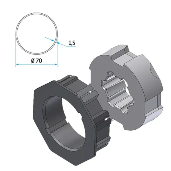 Adapter+Mitnehmer Rundrohr 70 mm