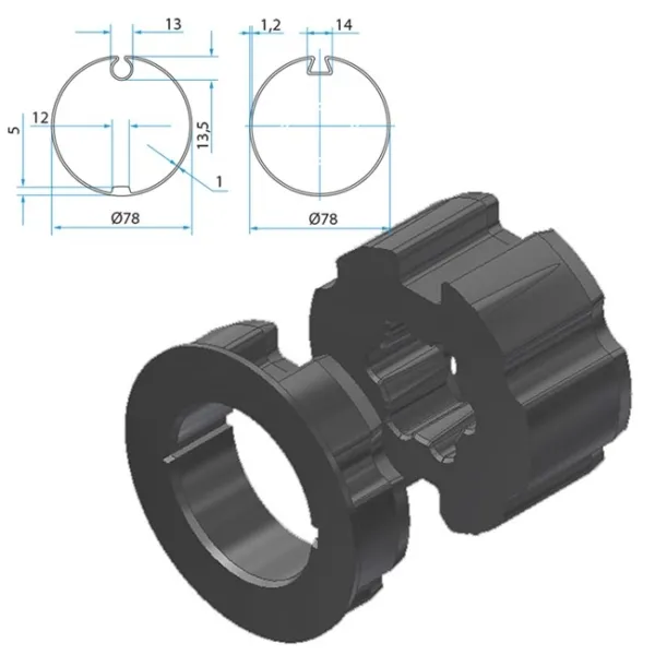 Adapter+Mitnehmer Nutrohr 78 mm