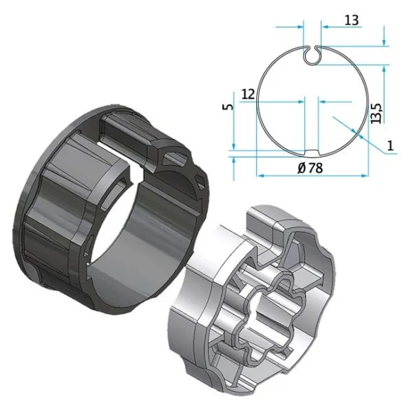 Adapater+Mitnehmer Nutrohr 78mm