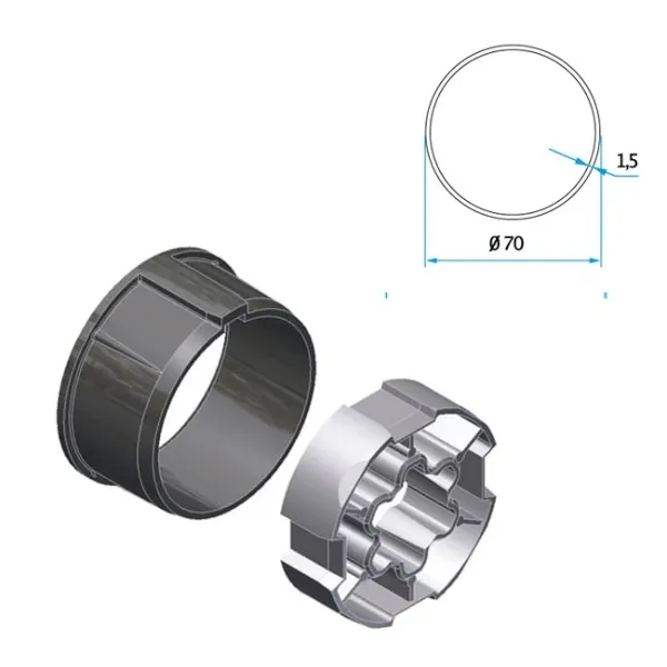 Adapter+Mitnehmer Rundrohr 70mm