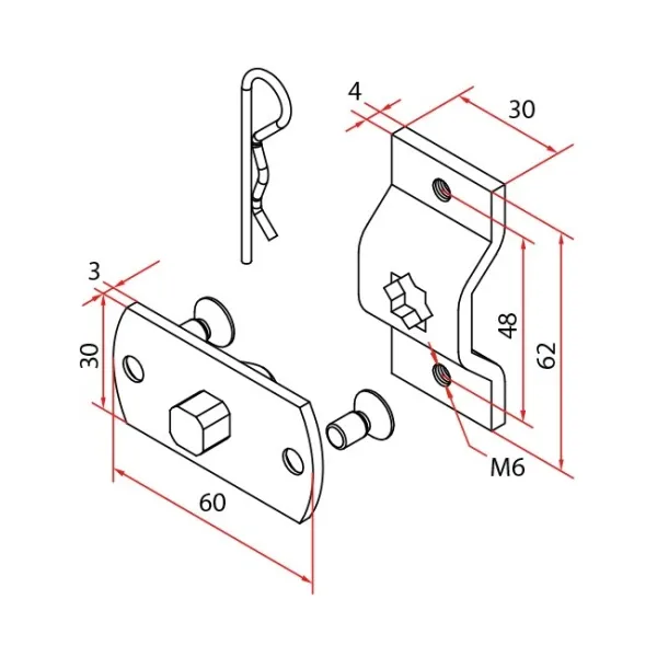 Motorlager Omega mit Vierkantbolzen 10mm, mit M6 Gewinde für Metall-Motorkopf