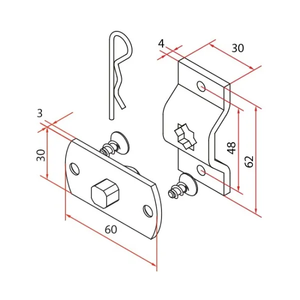Motorlager Omega mit Vierkantbolzen 10mm, durchgehende Bohrungen für Kunststoff-Motorkopf
