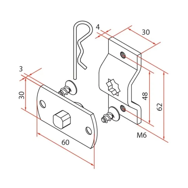Motorlager Omega mit Vierkantbolzen 10mm, mit M6 Gewinde für Kunststoff-Motorkopf