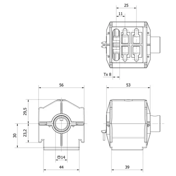 Wendelager STANDARD - mit Brems-FEDER, für Lamelle 50-90 mm, Abtrieb Nut Ø14 mm