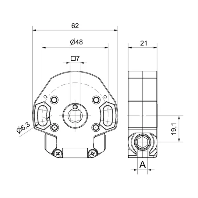 Schneckengetriebe 5,5:1, ohne Endbegrenzung, Antrieb 6Kt.7 mm, Abtrieb 4Kt.7 mm