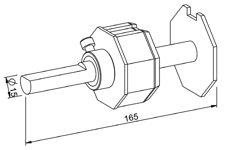 Getriebe Anschlussstück SW 60, Durchmesser 15mm auf 12mm abgeflacht