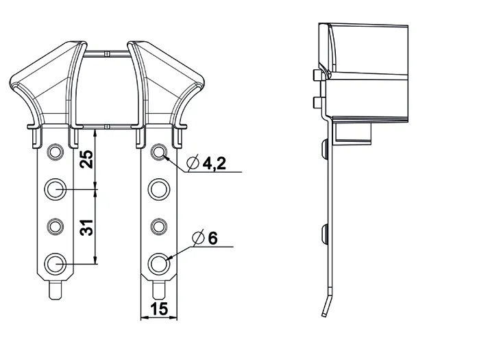 Einlauftrichter (Paar) für 14mm Lamelle, mit Lasche 15mm