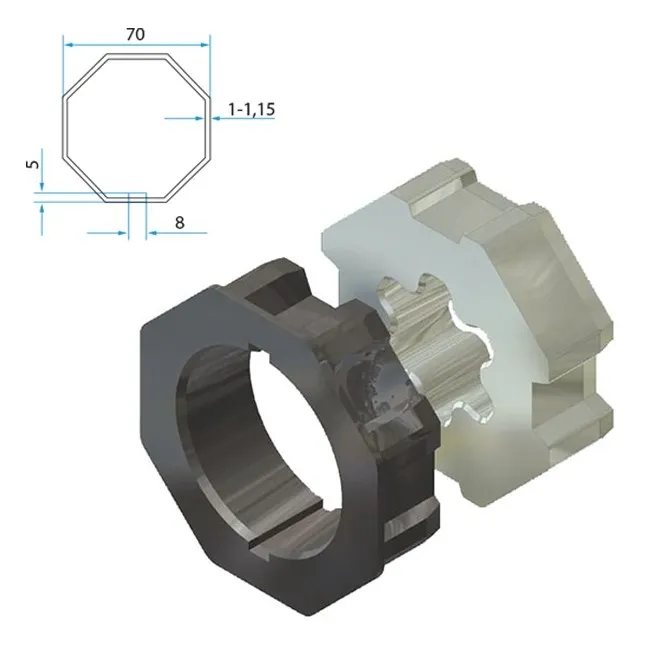 Adapter+Mitnehmer Achtkant 70mm