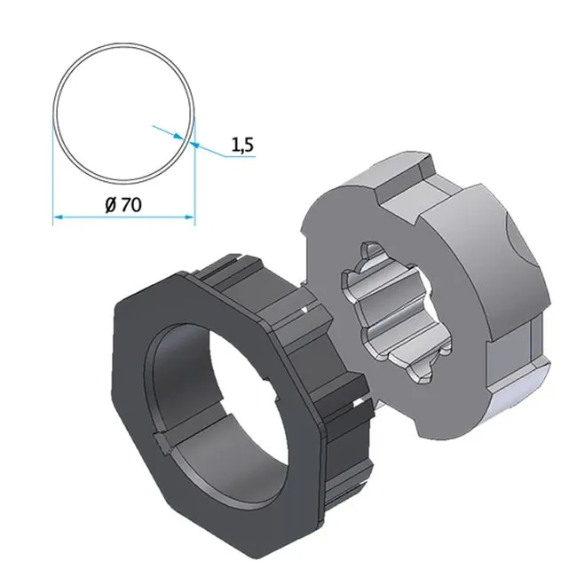 Adapter+Mitnehmer Rundrohr 70 mm