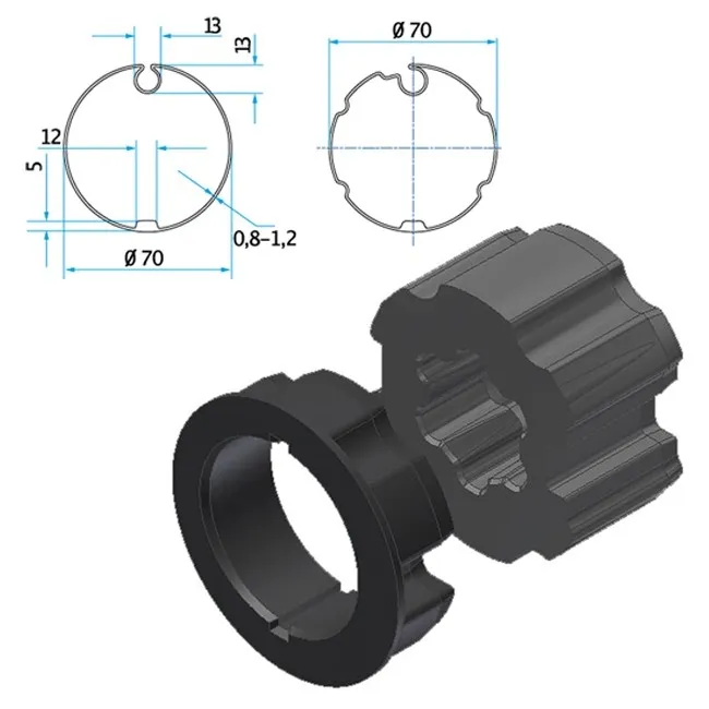 Adapter+Mitnehmer Nutrohr 70 mm