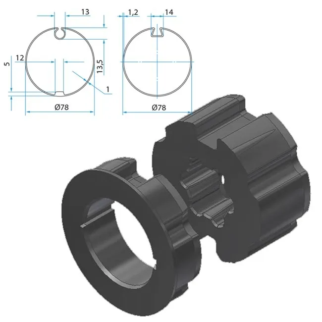 Adapter+Mitnehmer Nutrohr 78 mm