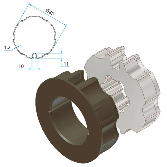 Adapter+Mitnehmer Nutrohr 85 mm