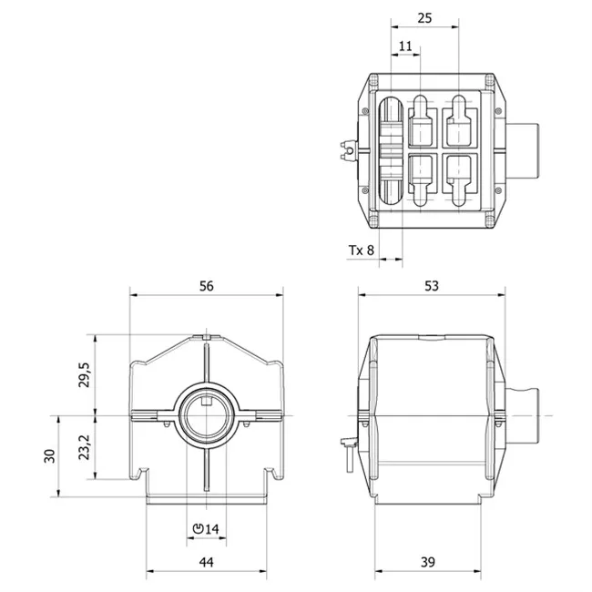 Wendelager STANDARD - mit Brems-FEDER, für Lamelle 50-90 mm, Abtrieb Nut Ø14 mm