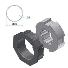 Adapter+Mitnehmer Rundrohr 70 mm