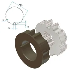 Adapter+Mitnehmer Nutrohr 85 mm