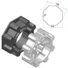 Adapter+Mitnehmer Achtkant 125mm