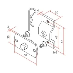 Motorlager Omega mit Vierkantbolzen 10mm, mit M6 Gewinde für Kunststoff-Motorkopf