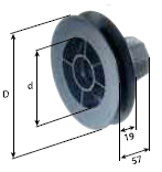 Mini-Gurtscheibe, D=Ø100 mm, d=Ø64 mm, mit Walzenkapsel (kurz) für Kugellager Ø28 mm, aus Kunststoff, Farbe schwarz
